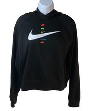 Nike Fleece Hoodie Cropped Women Medium Black Center Swoosh DJ1123-011