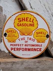 VINTAGE SHELL GASOLINE PORCELAIN SIGN 1936 TRIO AUTOMOBILE AUTO GAS MOTOR OIL