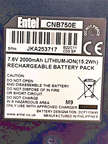 Entel CNB750E 7.6V 2000mAh Lithium-Ion Rechargeable Battery Pack - Picture 2 of 8