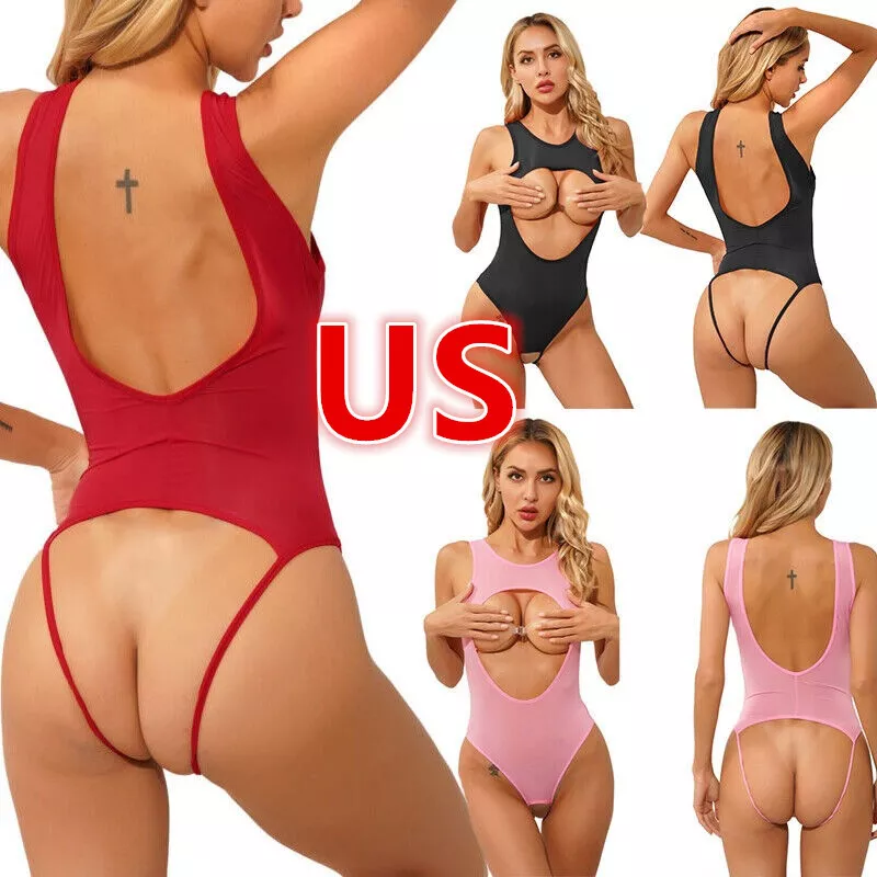 Womens See-through Hollow Out Bodysuit One-piece High Cut Thong Leotard  Lingerie