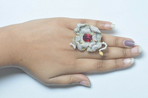 925 Sterling Silver Lab Grown Ruby Ring Evening Red Carpet New Jewelry For Her - Picture 5 of 8