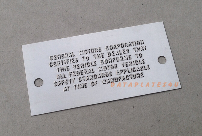 CHEVROLET C10 C20 PICK-UP TRUCK SAFETY DATA TAG GENERAL MOTORS PLATE | eBay