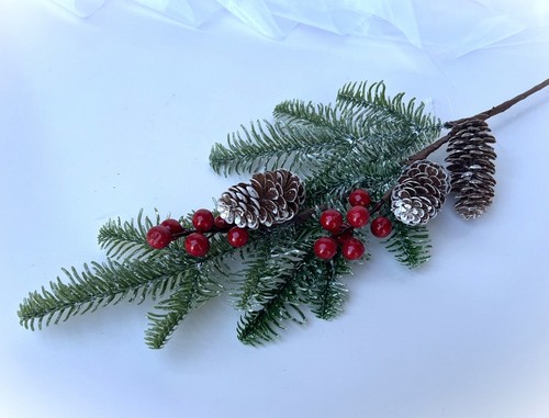 Christmas Pine cone Stem Red Berry Stems Faux Silk Flower Xmas Deco Flowers x 1 - Picture 8 of 8