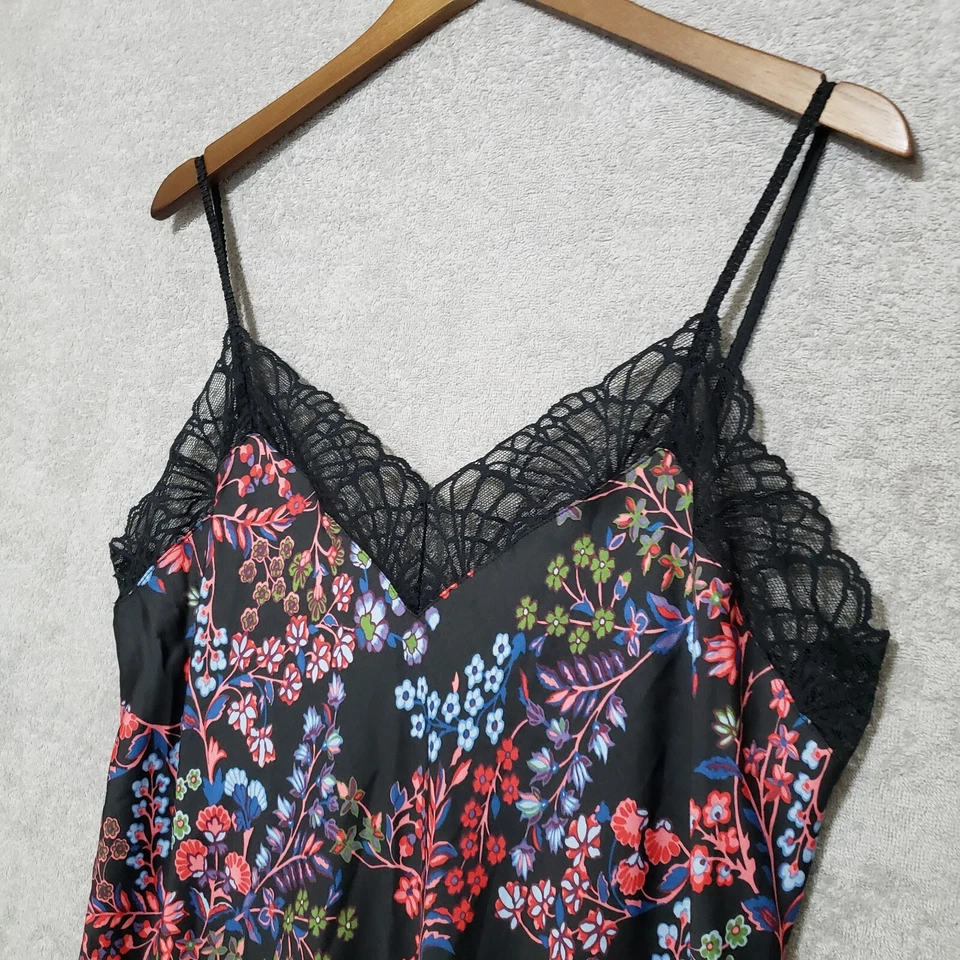 Camisón Josie Natori XL Chemise Satén Ditsy Floral Negro Encaje Correas Caladas Foto 4 de 4