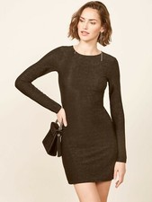 REFORMATION Black Silver Metallic Sparkle Stretch Bodycon RADFORD Mini Dress S 4