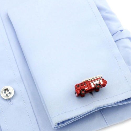 FIRE TRUCK CUFFLINKS Red Enamel Engine w GIFT BAG Fireman Fire FIghter Wedding - Picture 4 of 4
