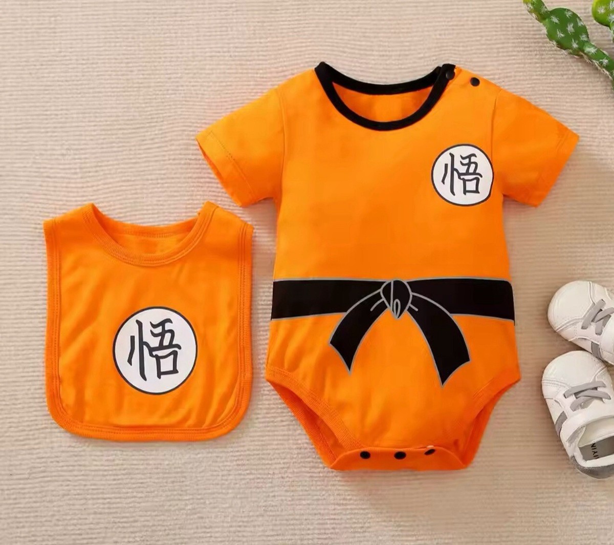 NEW Baby Anime Cosplay Costume Bodysuit/Jumpsuit w/ Bib Orange Goku 9-12  Month