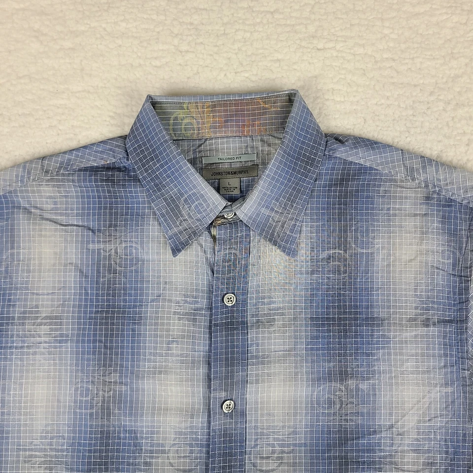 Camisa Johnston Murphy Para Hombre Grande Azul Cuadros Cuadros Ajuste A Medida Vestido Abotonado Foto 3 de 4