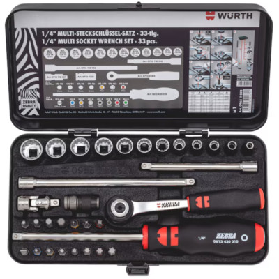 Würth 33 Stück 1/4 Zoll Antrieb Multi Drive Steckschlüssel & Zubehör Set 4 - 14 mm 096511032