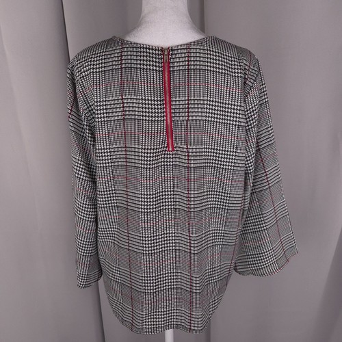 Womens Top Medium Black Houndstooth Blouse Traditional Dark Academia Career Work - Picture 3 of 10
