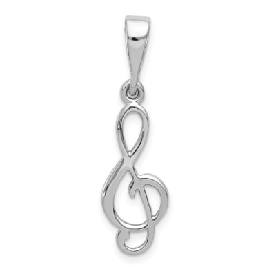 14k White Gold Treble Clef Music Charm Pendant 1.18 Inch