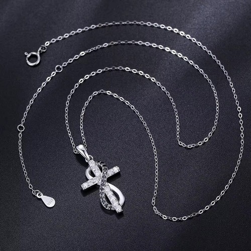 D/FL Round Cut Real Moissanite & Black 14K White Gold Over Cross Pendant 2" - Picture 3 of 10