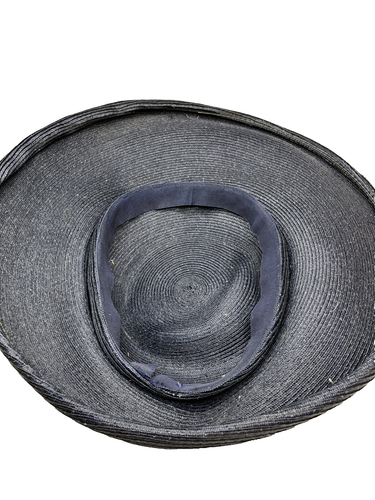 Vintage 40s pancake cartwheel flat crown straw hat tilt Navy - Picture 6 of 7