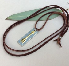 NEW Artisan Sundance Charm Necklace leather brown cord handmade hammered pendant