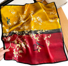 100 Silk 20" small square Scarf Women fashionneckerchief Wrap floral yellow red