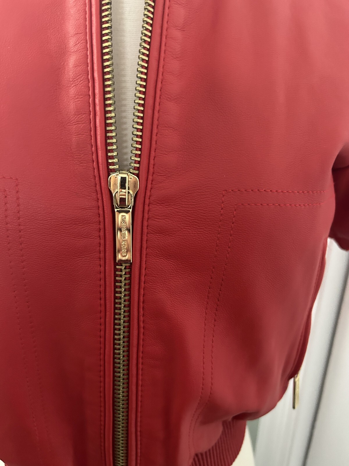 MICHAEL Michael Kors Red Lambskin Leather Cropped Jacket, Size Small, NWOT image 3