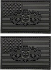 82nd Airborne USA Flag Tactical PVC Rubber Patch 2PC HOOK BACKING 3"X2" PVC