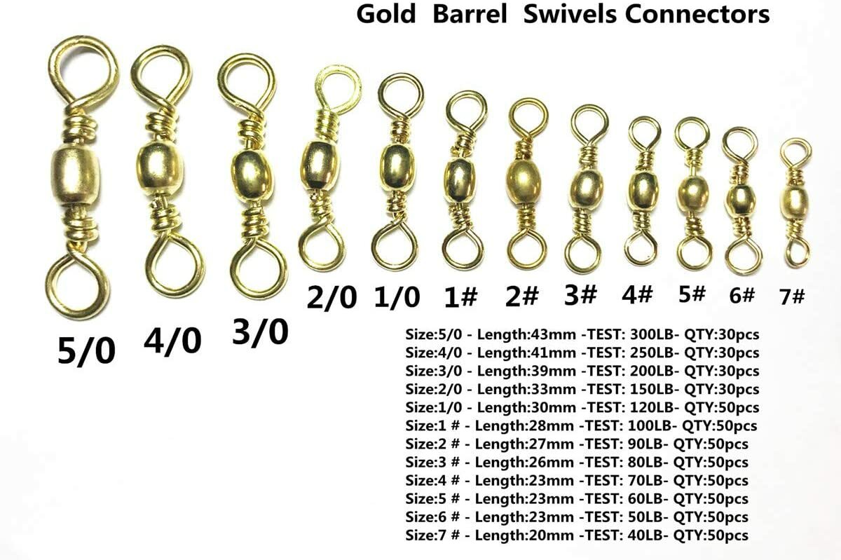 High Strength Gold Barrel Swivels Connectors for Fishing (40LB to