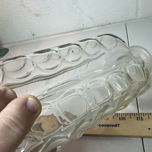 Vintage Clear Glass Bottle Bud Vase Thumb Pinch Pig Snout Rim 8" Thick Heavy - Picture 7 of 8
