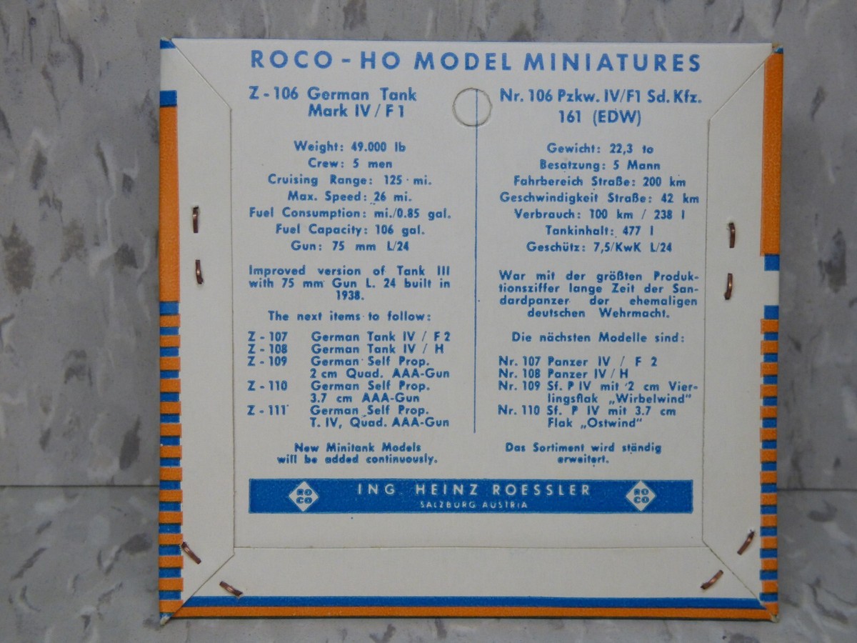 Roco Minitanks WWII German Panzer IV F1 Medium Tank Lot #216x© | eBay