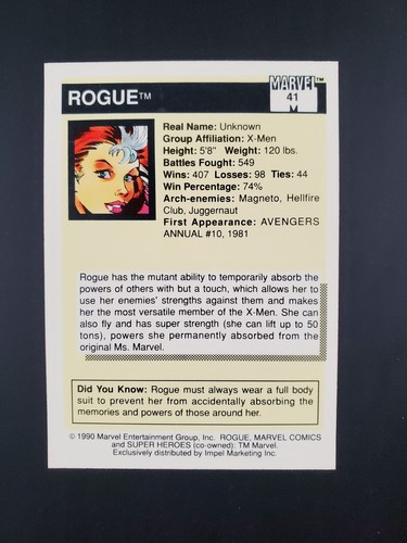 1990 Impel Marvel Universe Rogue #41 - Foto 2 di 2