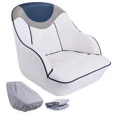 NORTHCAPTAIN Boat Seat Captain Seat with Boat Seat Cover,White/Grey/Pacific Blue