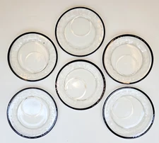 Set of 6 Molded Cut Tea Plates Snack Sauce Serving Plates - Clear with Black Rim