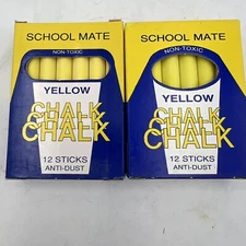 Vtg 2 Box 12 Sticks School Chalk Yellow Blackboard France School Mate Low Dust