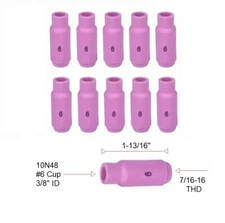 TIG Ceramic Cup 10N48 #6 Welding ALUMINA Nozzle 3/8" Fits TIG 17, 18, 26 Qty 10