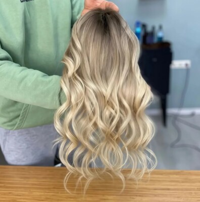 Ombre Blonde with Dark Roots Wave Human Hair Wig 13x4 Lace Frontal Wig for Women