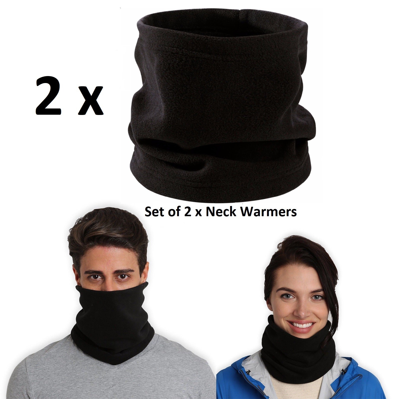 2 x Neck Warmer Tube Scarf Polar Fleece Thermal Warm Facemask Face Mask Snood UK