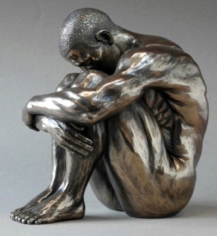 Man Sitting Bronze Nude Figurine