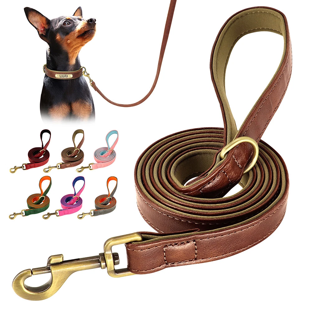 5ft Pet Dog Leather Leash Soft Padded Walking Training Rope Lead