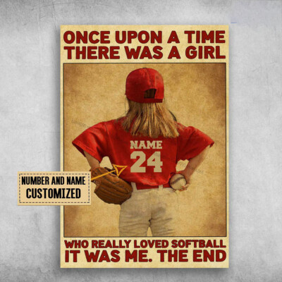 Little Girl Plays Softball, Softball Lover, Once Upon A Time Customized Perso...