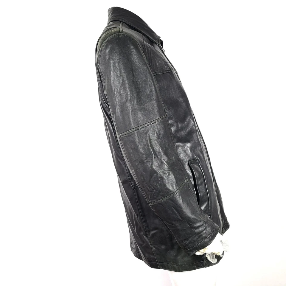 Chaqueta Danier Para Hombre Cuero Genuino Cremallera Completa Estilo 81890 Forrada Negra Talla M Foto 4 de 4
