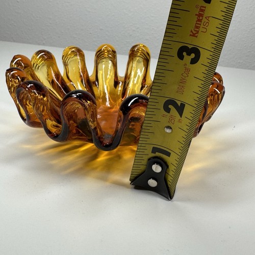 Tazón de arte de vidrio ámbar con borde de dedo de 14 dedos plato de baratija de 5,25" de diámetro pequeño - Imagen 3 de 19