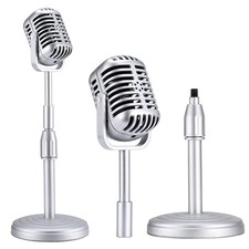 Facmogu Vintage Desktop Microphone Prop Model With Adjustable Stand, Silver