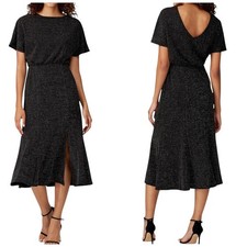 Donna Morgan Metallic Knit Midi Dress Black Silver Size 0 V Back Party