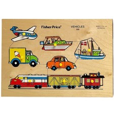 VTG Fisher Price Wooden Puzzle 508 Vehicles 8" x 11.5" Made in Holland