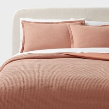 Full/Queen Washed Waffle Weave Duvet Cover and Sham Set Light Pink -