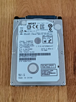 HGST 250GB 2,5'' SATA Laptop HDD * 5400 rpm * H2T250854S7 * 7mm slim
