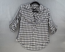 Veronica Beard Check Blouse V-Neck Size XS 3/4 Rushed Sleeves