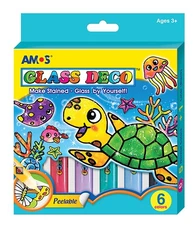 Glass Deco Window Art Kit — 10.5 ml x 5 Colors — Black Liner, 2 Vinyl Sheets ...