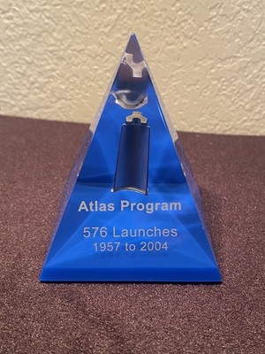 Atlas Program Lucite Desk Weight with Rocket Piece, Rocketdyne Pratt & Whitney