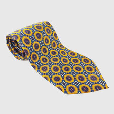 Brooks Brothers Makers Pre Silk Yellow Blue Geometric Pattern Neck Tie