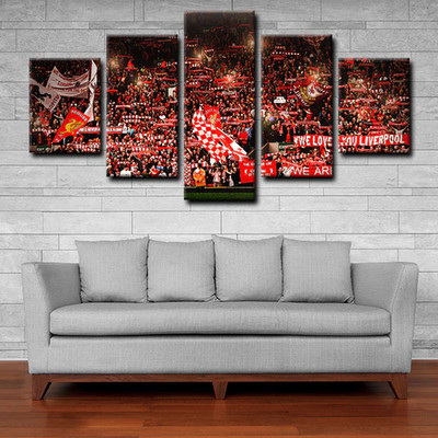 Liverpool FC Fans in Full Glory Anfield Atmosphere 5 Piece Panel Canvas Wall Art