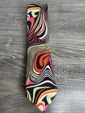 Barry Wang NWT Multicolor Psychedelic Themed Novelty Print Silk Men's Tie