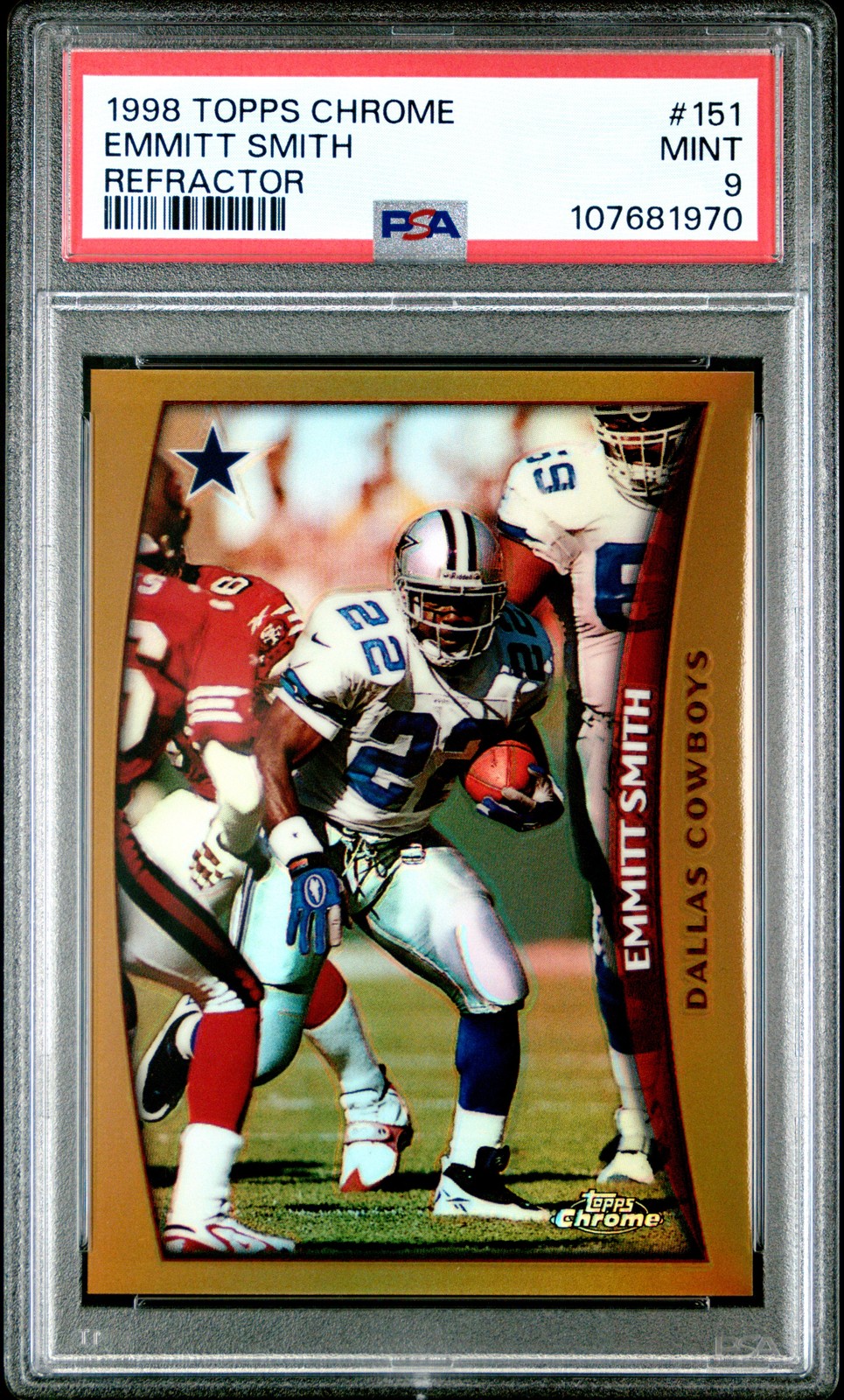 1998 TOPPS CHROME REFRACTOR #151 EMMITT SMITH PSA 9