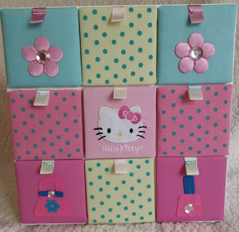 Vintage 2006 Sanrio Hello Kitty 9 Drawer Trinket Jewelry Box Pink Teal Wood