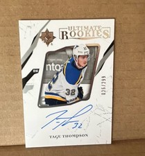 2017-2018 UD Ultimate Rookie Tage Thompson On Card Auto 26/299 Sabres RC. rookie card picture